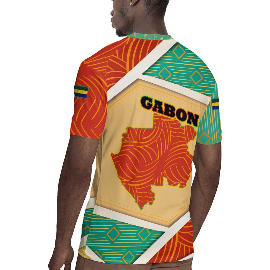 Gabon Rugby Jersey - National Coat of Arms and Tribal Pattern Map Design in Bold Colors