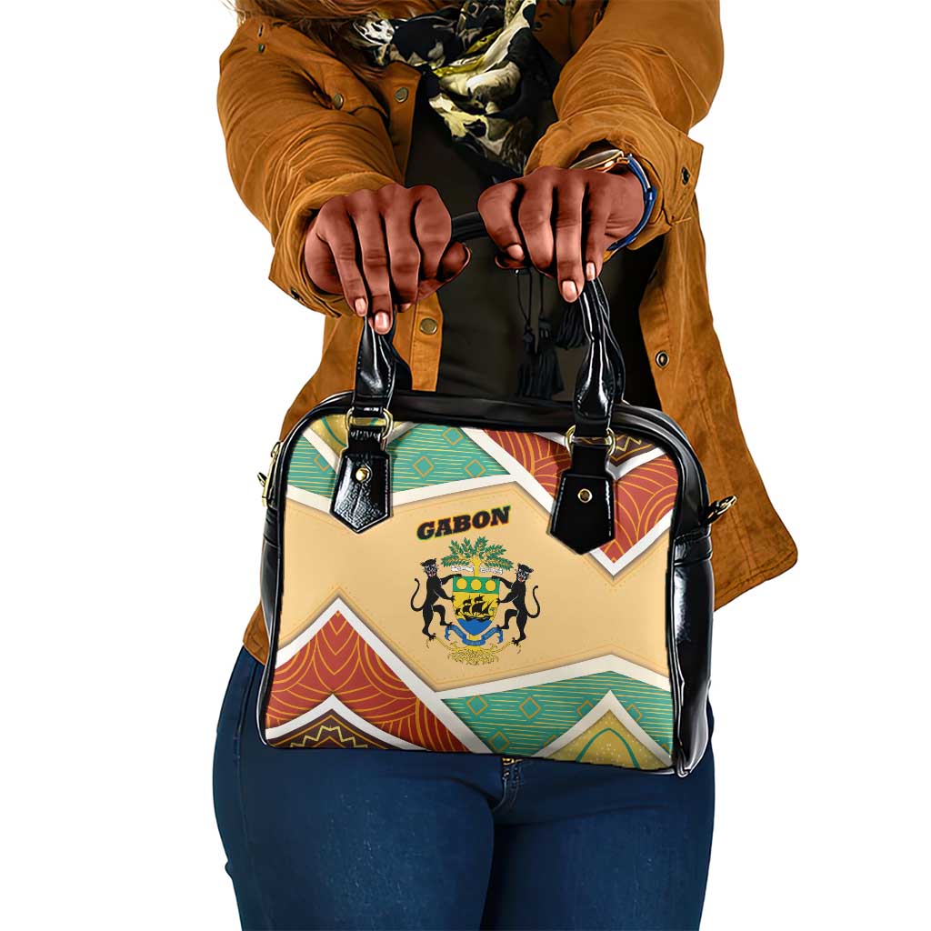 Gabon Shoulder Handbag - National Coat of Arms and Tribal Pattern Map Design in Bold Colors