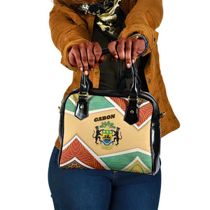 Gabon Shoulder Handbag - National Coat of Arms and Tribal Pattern Map Design in Bold Colors