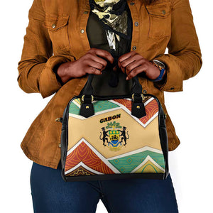 Gabon Shoulder Handbag - National Coat of Arms and Tribal Pattern Map Design in Bold Colors