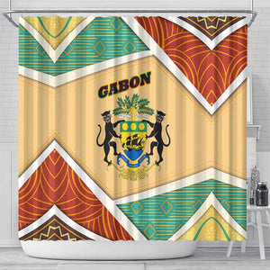 Gabon Shower Curtain - National Coat of Arms and Tribal Pattern Map Design in Bold Colors