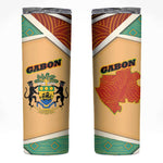 Gabon Skinny Tumbler - National Coat of Arms and Tribal Pattern Map Design in Bold Colors