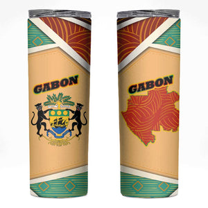 Gabon Skinny Tumbler - National Coat of Arms and Tribal Pattern Map Design in Bold Colors
