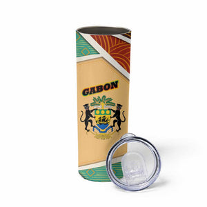 Gabon Skinny Tumbler - National Coat of Arms and Tribal Pattern Map Design in Bold Colors