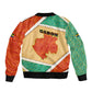 Gabon Sleeve Zip Bomber Jacket - National Coat of Arms and Tribal Pattern Map Design in Bold Colors