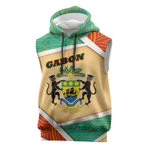 Gabon Sleeveless Hoodie - National Coat of Arms and Tribal Pattern Map Design in Bold Colors - African Pride