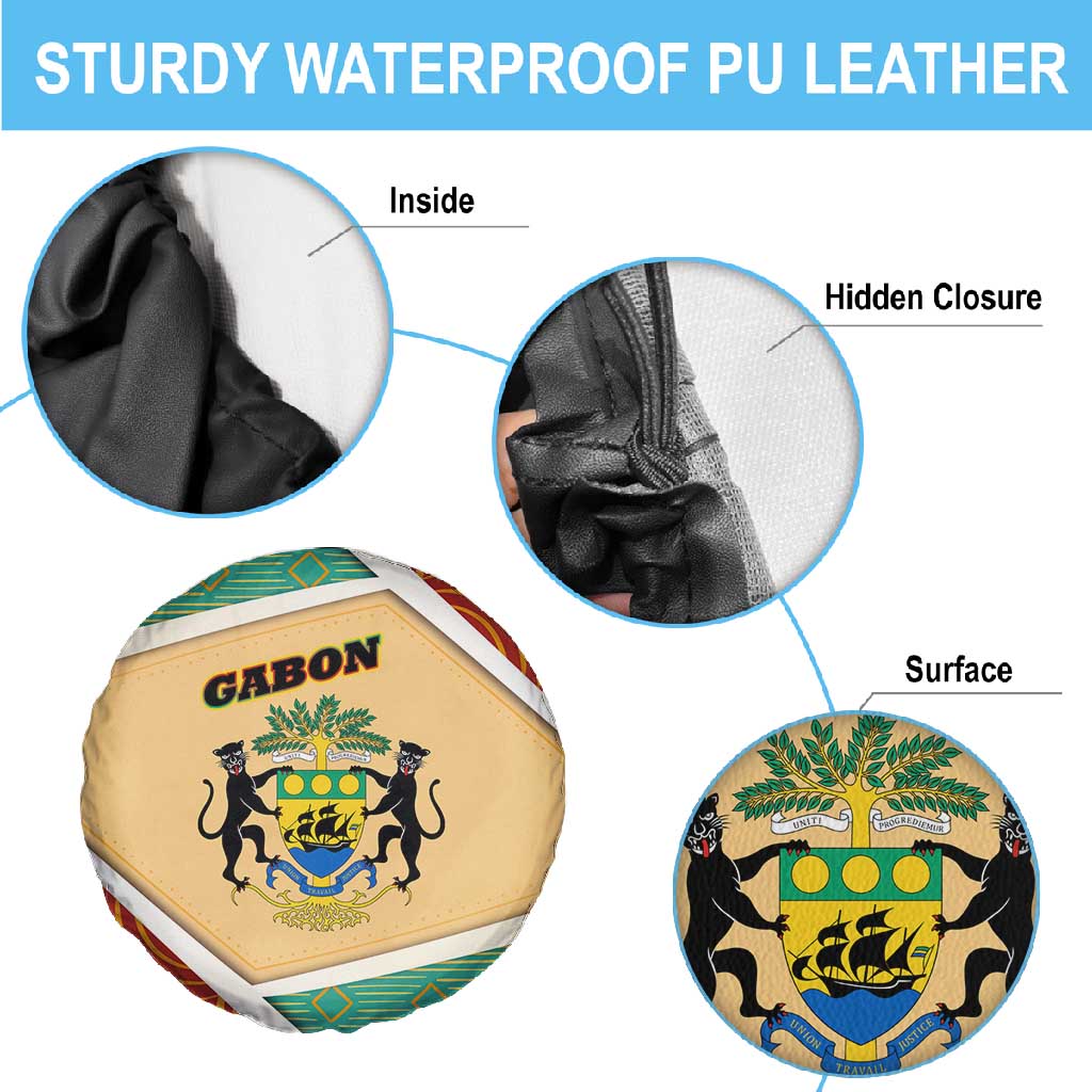 Gabon Spare Tire Cover - National Coat of Arms and Tribal Pattern Map Design in Bold Colors