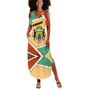 Gabon Summer Maxi Dress - National Coat of Arms and Tribal Pattern Map Design in Bold Colors