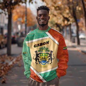 Gabon Sweatshirt - National Coat of Arms and Tribal Pattern Map Design in Bold Colors