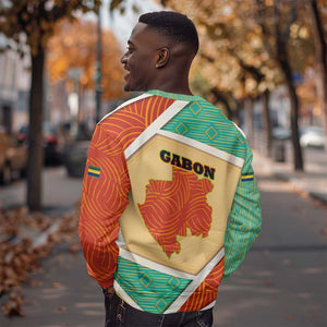 Gabon Sweatshirt - National Coat of Arms and Tribal Pattern Map Design in Bold Colors