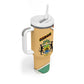 Gabon Tumbler With Handle - National Coat of Arms and Tribal Pattern Map Design in Bold Colors