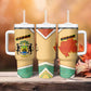 Gabon Tumbler With Handle - National Coat of Arms and Tribal Pattern Map Design in Bold Colors
