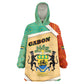 Gabon Wearable Blanket Hoodie - National Coat of Arms and Tribal Pattern Map Design in Bold Colors
