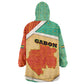 Gabon Wearable Blanket Hoodie - National Coat of Arms and Tribal Pattern Map Design in Bold Colors