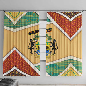 Gabon Window Curtain - National Coat of Arms and Tribal Pattern Map Design in Bold Colors
