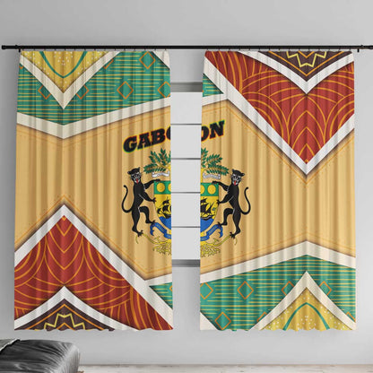 Gabon Window Curtain - National Coat of Arms and Tribal Pattern Map Design in Bold Colors