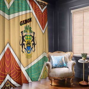 Gabon Window Curtain - National Coat of Arms and Tribal Pattern Map Design in Bold Colors