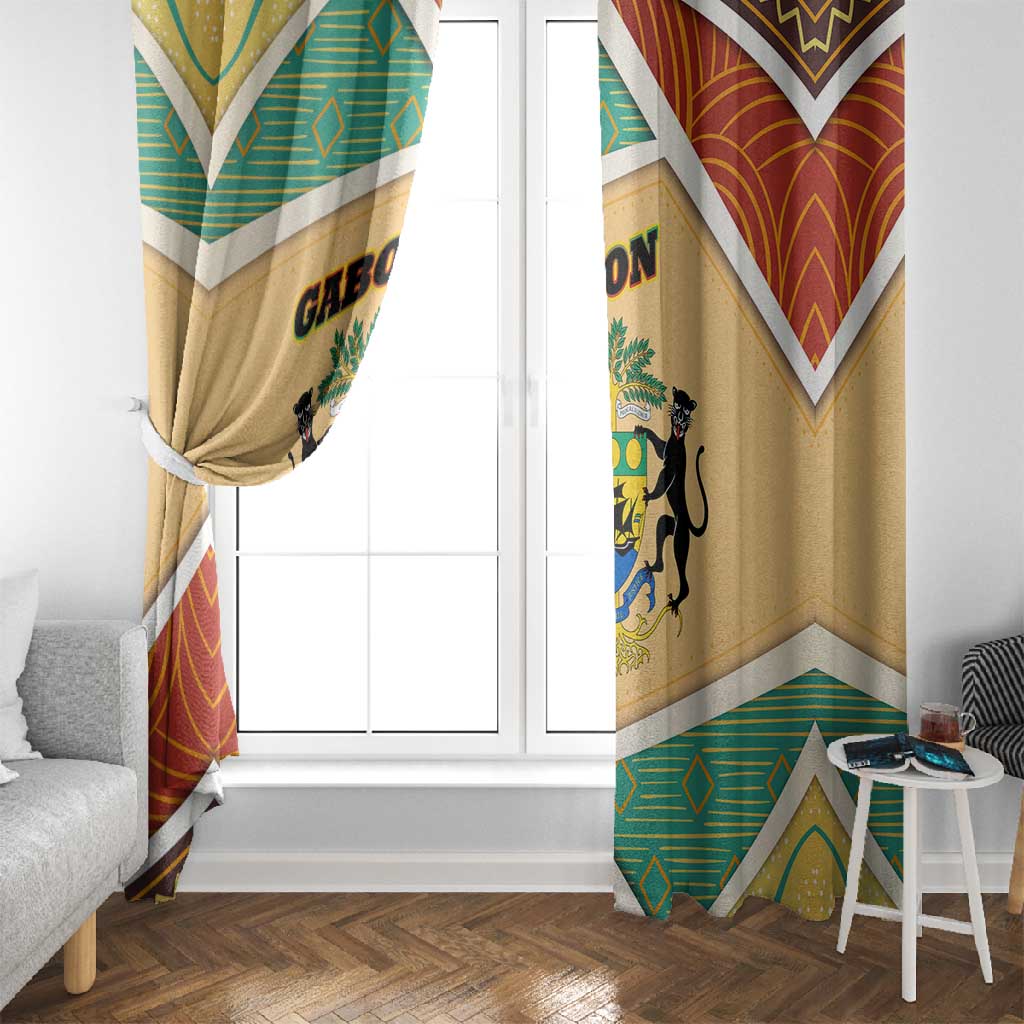 Gabon Window Curtain - National Coat of Arms and Tribal Pattern Map Design in Bold Colors