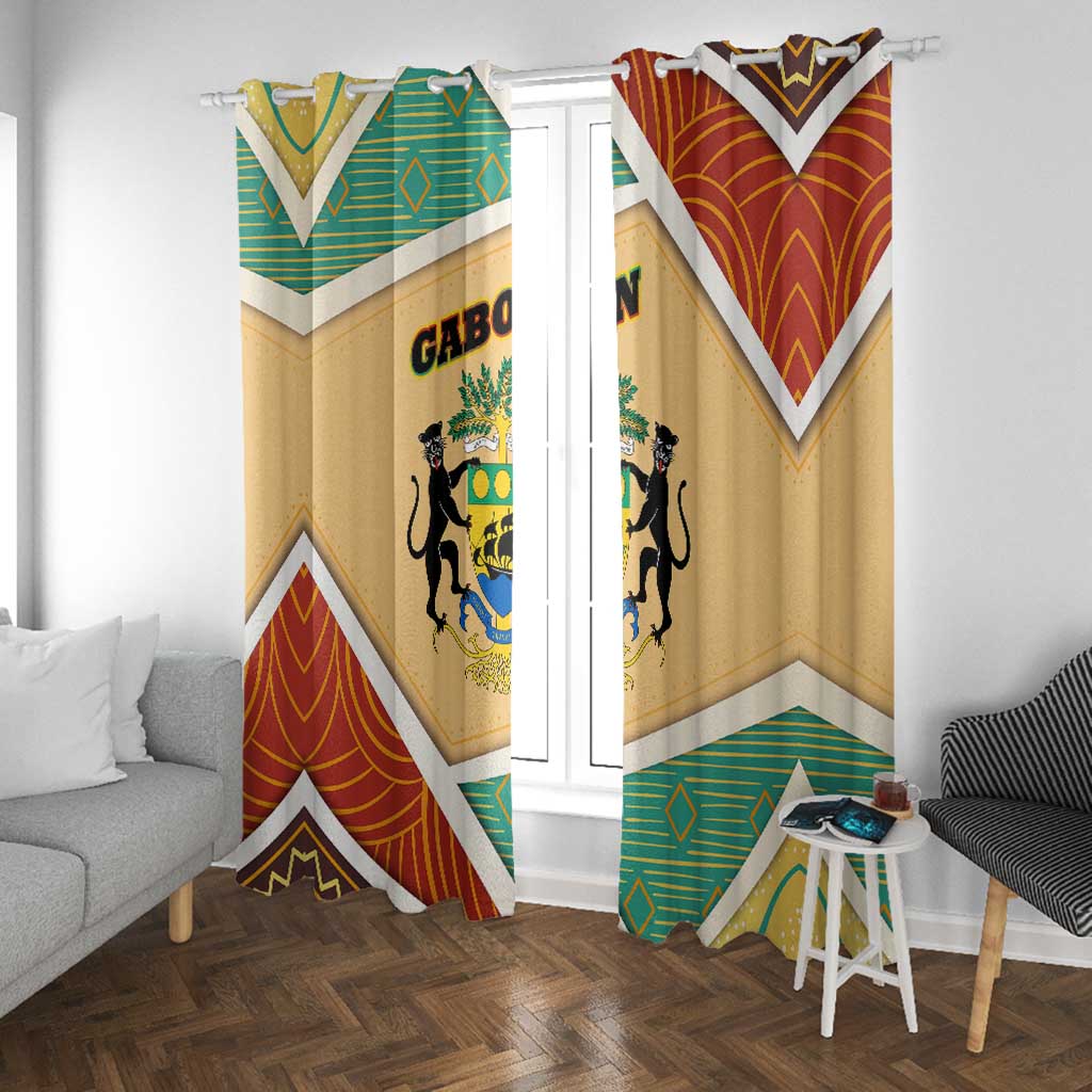 Gabon Window Curtain - National Coat of Arms and Tribal Pattern Map Design in Bold Colors