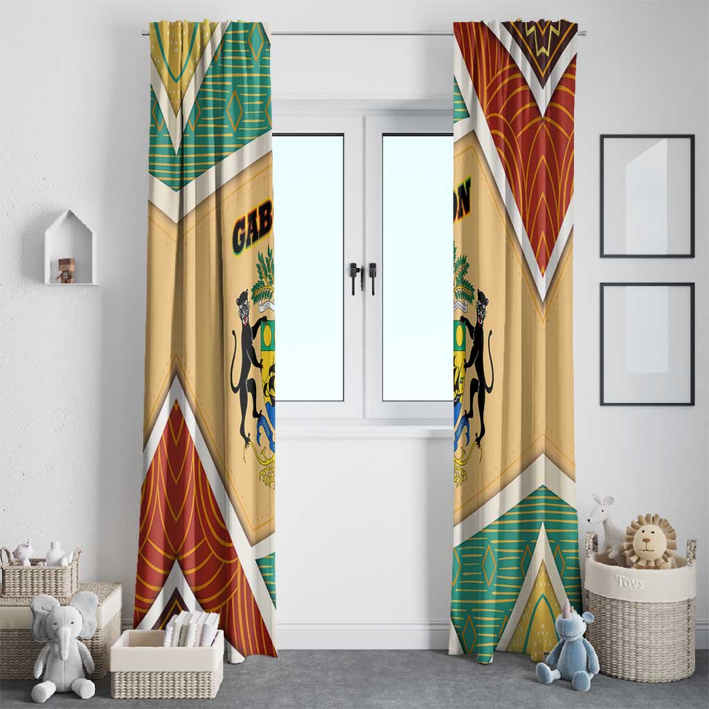 Gabon Window Curtain - National Coat of Arms and Tribal Pattern Map Design in Bold Colors