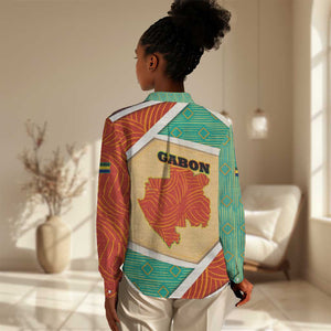 Gabon Women Casual Shirt - National Coat of Arms and Tribal Pattern Map Design in Bold Colors