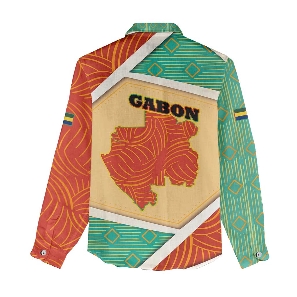 Gabon Women Casual Shirt - National Coat of Arms and Tribal Pattern Map Design in Bold Colors