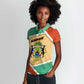 Gabon Women Polo Shirt - National Coat of Arms and Tribal Pattern Map Design in Bold Colors