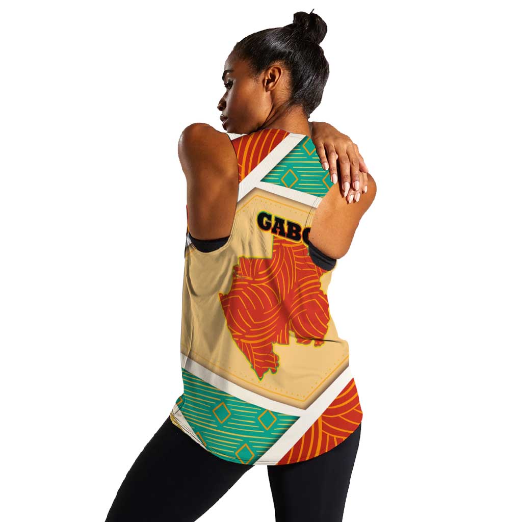 Gabon Women Racerback Tank - National Coat of Arms and Tribal Pattern Map Design in Bold Colors