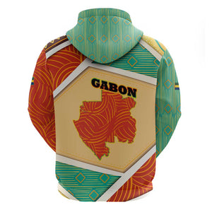 Gabon Zip Hoodie - National Coat of Arms and Tribal Pattern Map Design in Bold Colors