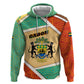 Gabon Zip Hoodie - National Coat of Arms and Tribal Pattern Map Design in Bold Colors