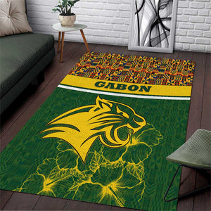 Gabon Area Rug - Tribal Print and Fierce Panther Graphic in National Flag Colors