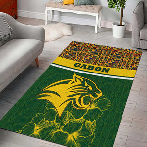 Gabon Area Rug - Tribal Print and Fierce Panther Graphic in National Flag Colors