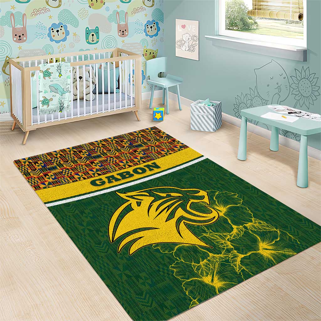 Gabon Area Rug - Tribal Print and Fierce Panther Graphic in National Flag Colors