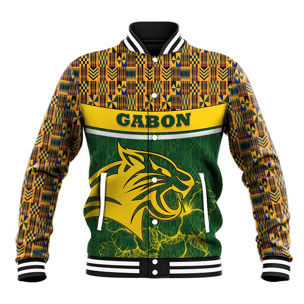 Gabon Baseball Jacket - Tribal Print and Fierce Panther Graphic in National Flag Colors