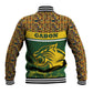 Gabon Baseball Jacket - Tribal Print and Fierce Panther Graphic in National Flag Colors