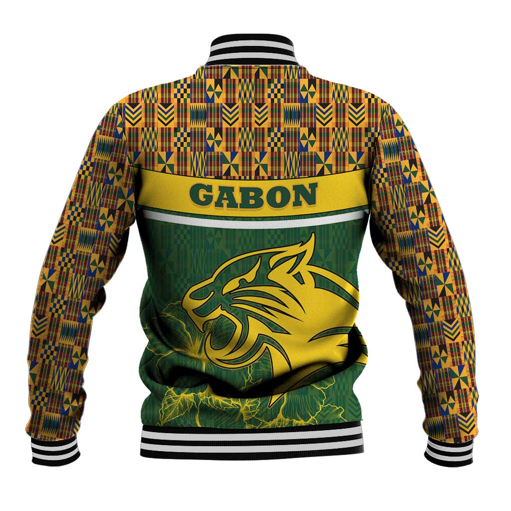 Gabon Baseball Jacket - Tribal Print and Fierce Panther Graphic in National Flag Colors