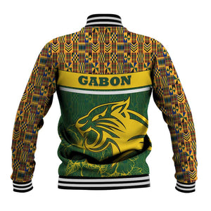 Gabon Baseball Jacket - Tribal Print and Fierce Panther Graphic in National Flag Colors