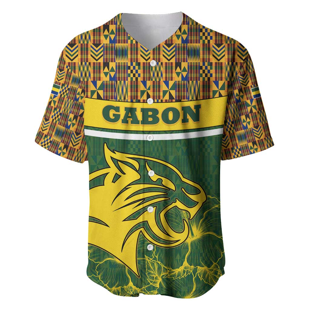 Gabon Baseball Jersey - Tribal Print and Fierce Panther Graphic in National Flag Colors