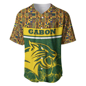 Gabon Baseball Jersey - Tribal Print and Fierce Panther Graphic in National Flag Colors
