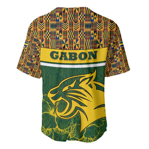 Gabon Baseball Jersey - Tribal Print and Fierce Panther Graphic in National Flag Colors