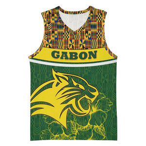 Gabon Basketball Jersey - Tribal Print and Fierce Panther Graphic in National Flag Colors - African Pride