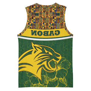 Gabon Basketball Jersey - Tribal Print and Fierce Panther Graphic in National Flag Colors - African Pride