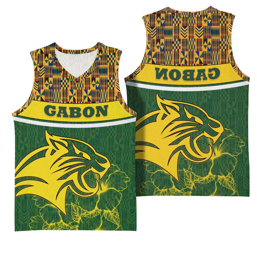 Gabon Basketball Jersey - Tribal Print and Fierce Panther Graphic in National Flag Colors - African Pride