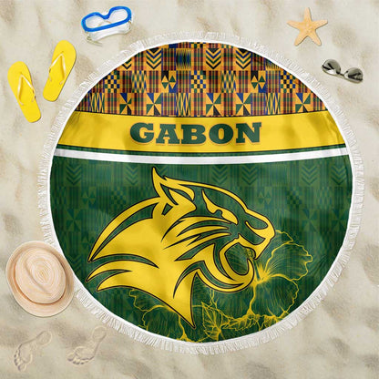 Gabon Beach Blanket - Tribal Print and Fierce Panther Graphic in National Flag Colors
