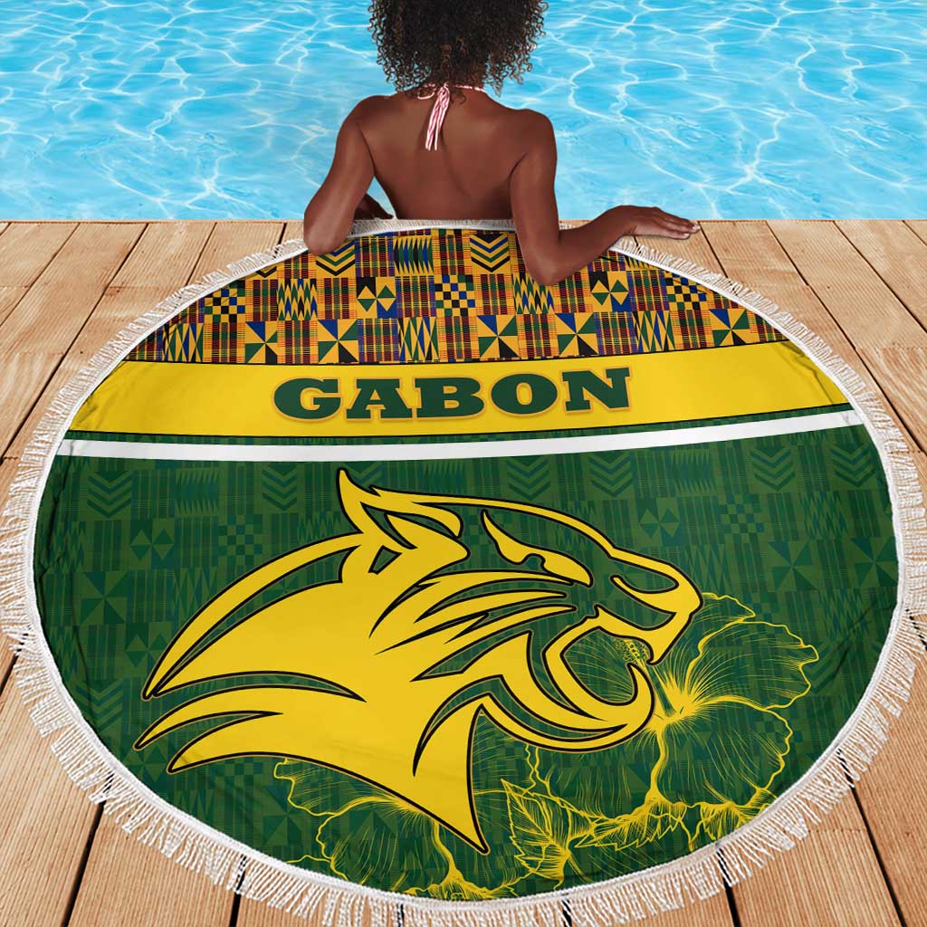 Gabon Beach Blanket - Tribal Print and Fierce Panther Graphic in National Flag Colors