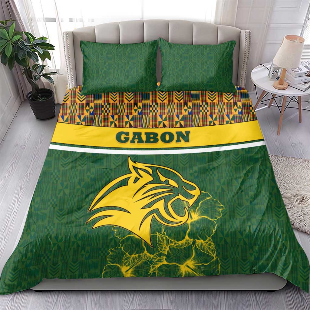 Gabon Bedding Set - Tribal Print and Fierce Panther Graphic in National Flag Colors