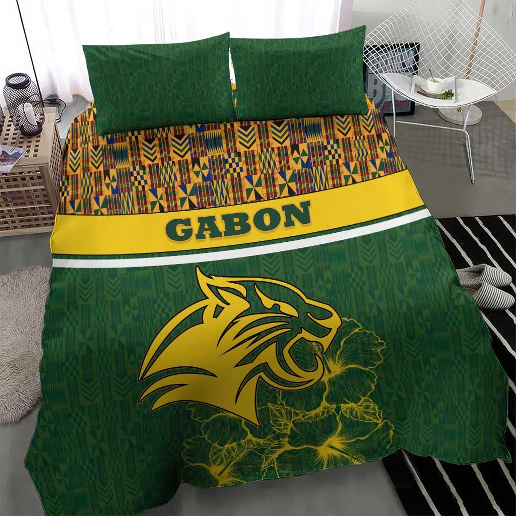 Gabon Bedding Set - Tribal Print and Fierce Panther Graphic in National Flag Colors