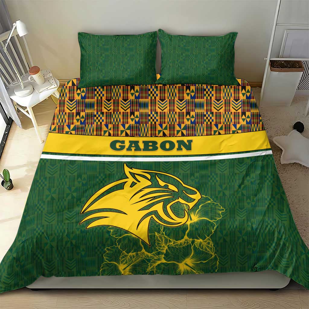 Gabon Bedding Set - Tribal Print and Fierce Panther Graphic in National Flag Colors