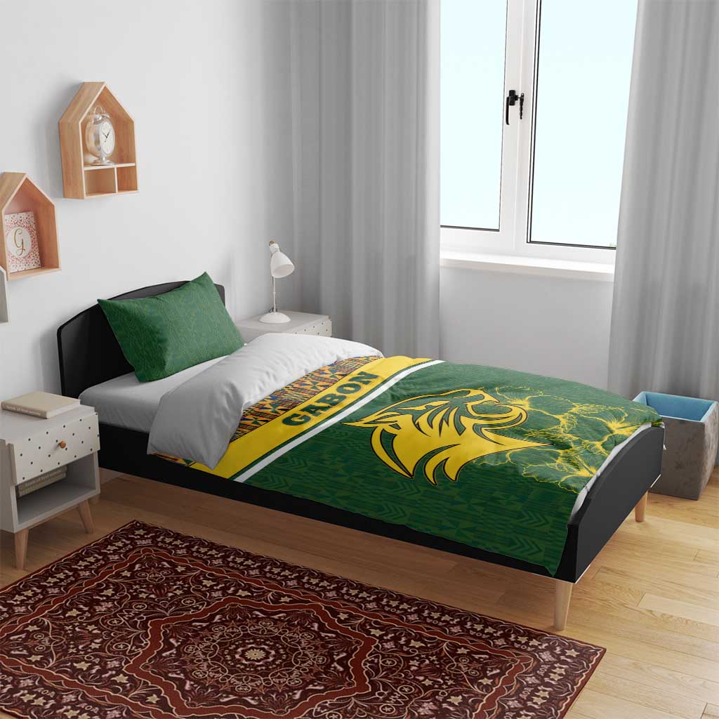Gabon Bedding Set - Tribal Print and Fierce Panther Graphic in National Flag Colors
