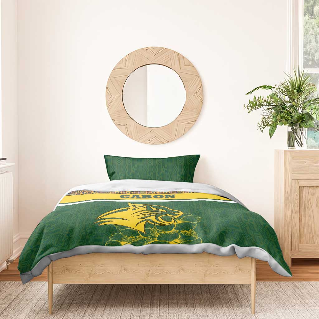 Gabon Bedding Set - Tribal Print and Fierce Panther Graphic in National Flag Colors